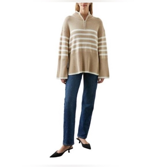 Rails Womens Tessa Beige 1/4 Zip Striped Ribbed Pullover Sweater Top NEW XL - Picture 6 of 12